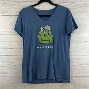 Life is Good Sloth Blue V Neck Crusher Tee Size M